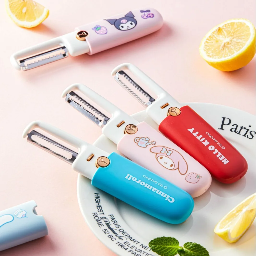 Kawaii Sanrio Cinnamoroll Peeler Cartoon Anime Hello Kitty Kuromi Multifunctional Household Dual-Head 2-In-1 Fruit Paring Knife