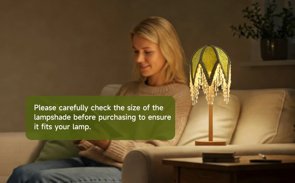 Vintage Victorian Green Fabric Pendant Light Shade, Handmade Beaded Tassel Lamp Shade Replacement, Gothic Bell Shape Clip On Lamp Cover, Decorative Lampshade for Kitchen Island Bedroom Cafe Hanging Light Fixture
