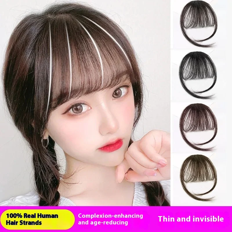 Peluca con flequillo de aire para mujer, pieza de flequillo de cabello humano completo, flequillo falso, peluca con flequillo recto Natural, pieza de cabello humano tejido a mano