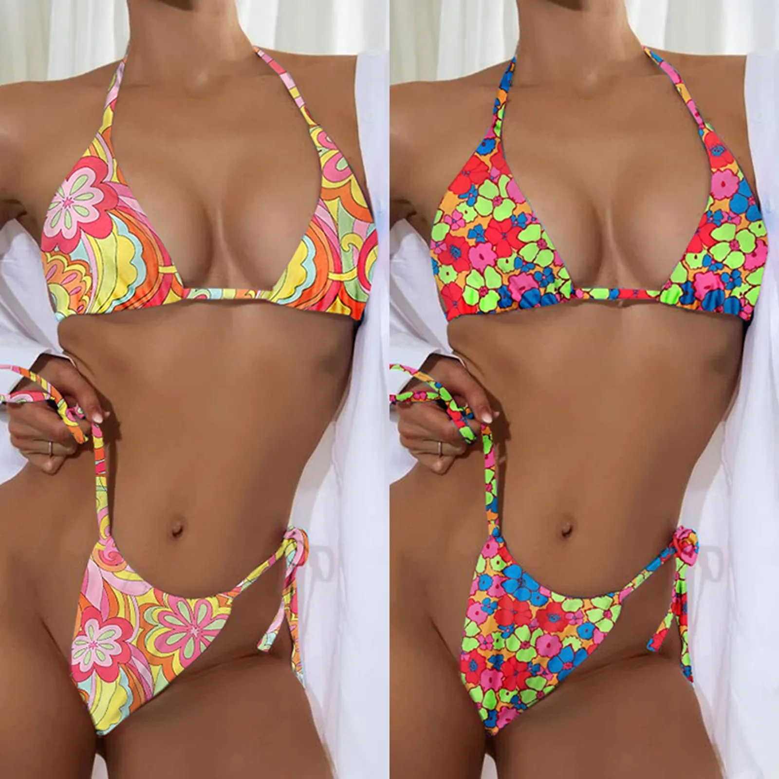 

Micro Bikini Sexy Thong Women Swimsuit 2024 Female Swimwear Push Up Bikinis Set Floral Bathing Sutis Beachwear Brazilian Biquini