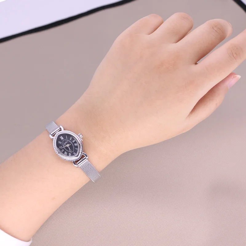 Mini montre à Quartz japonaise en cuir pour femmes, montre-Bracelet à la mode, ovale, rétro, cadeau pour filles, sans boîte