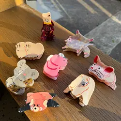 Acetate Cute Cartoon Raccoon Polar Bear Koala Sheep Printed Hair Clip Claw For Women Girls Fashion Shark Hair Accessories