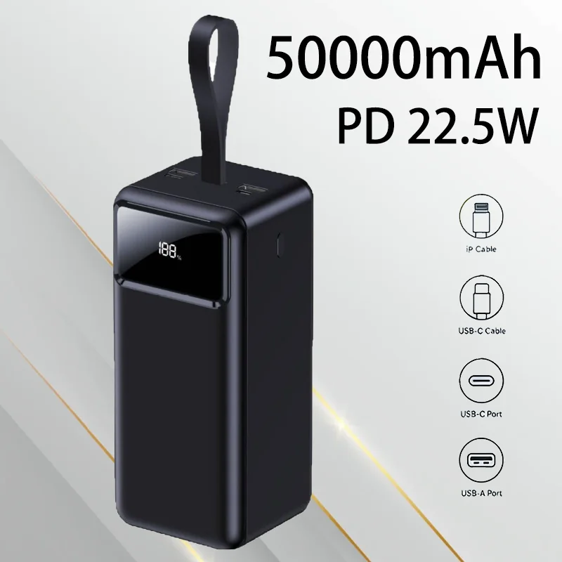 

Portable 50000mAh Power Bank PD 22.5W Fast Charging LED Digital Display Super Large Capacity External Battery Charger