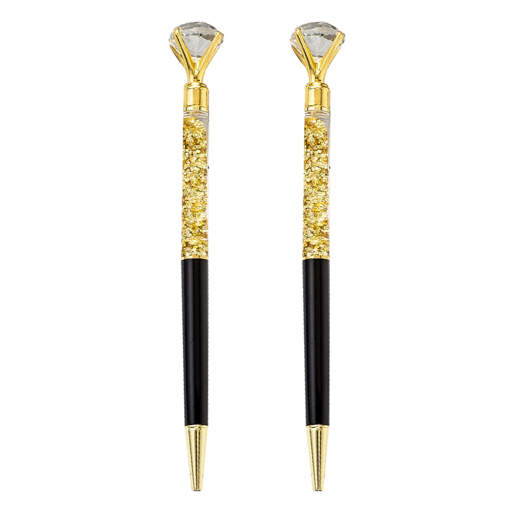 

2pcs Metal Ball Point Pens Glass Crystal Diamond Roller Pens Smooth Writing For Office School Anniversary Festival Gift