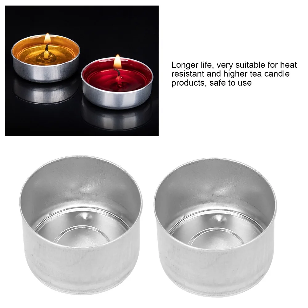 50 Pack Aluminum Shell Tea Light Candle Cups Silver Color Heat Resistant Candle Making Supplies Longer Life 1.5 Inch