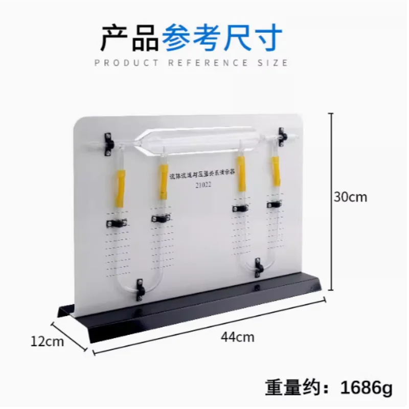 

Демонстратор отношений большого размера между скоростью расхода жидкости и давлением. Физический эксперимент для средней школы. U-образный.