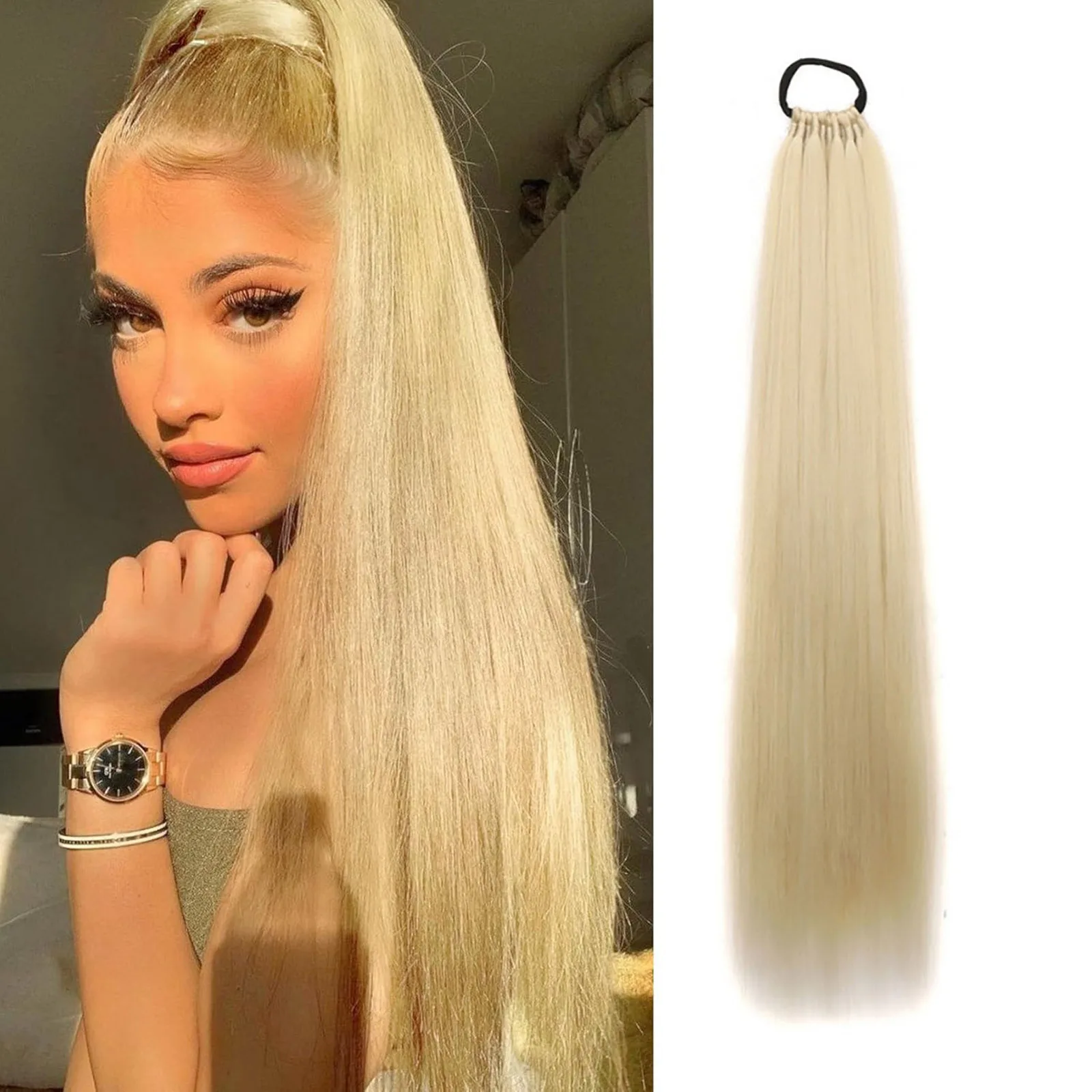 

Synthetic Long Hair Ponytail Extension Yaki Straight Hair For Women Ponytails Hair Tail Piece Black Color for African Women