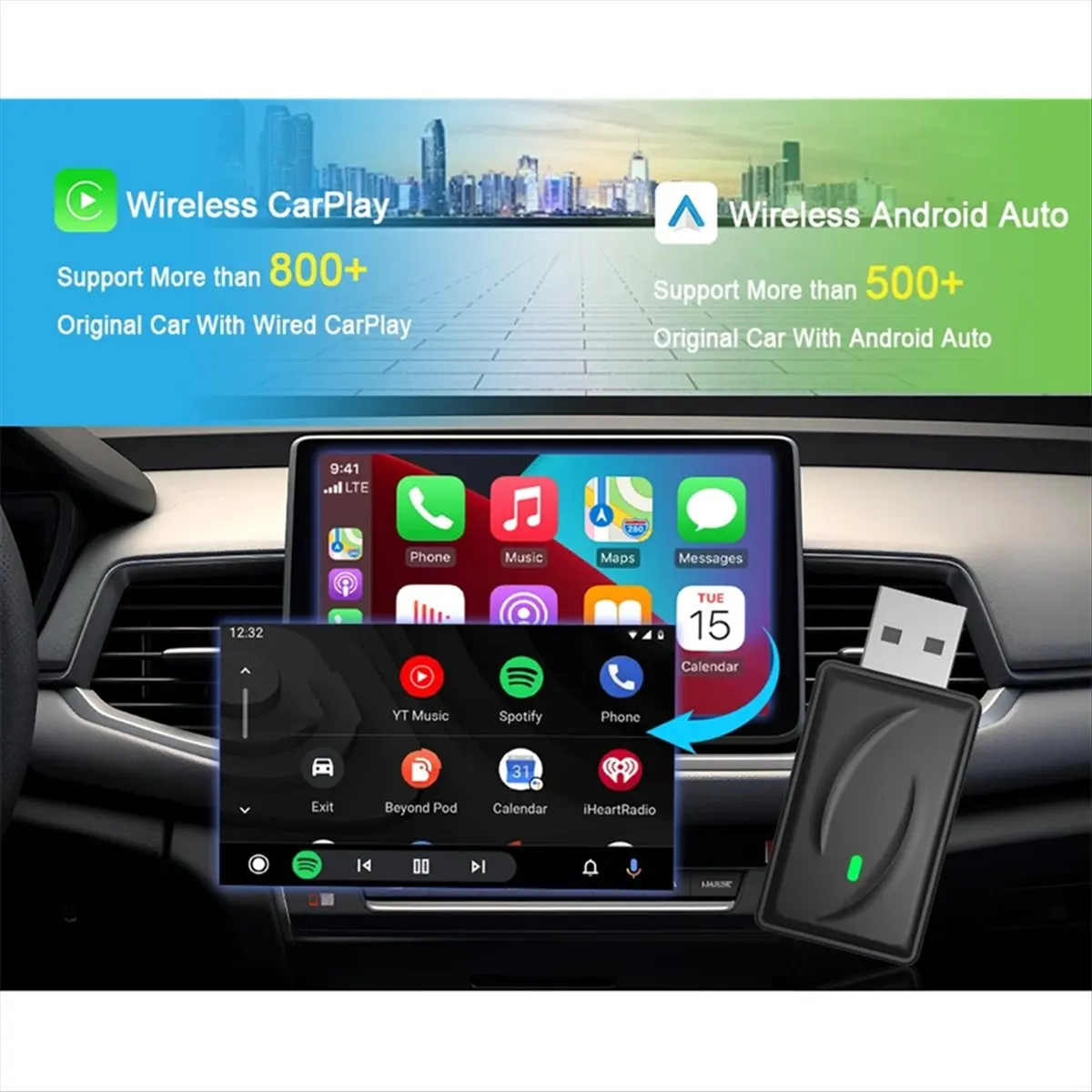 Wireless CarPlay Adapter Android Auto WiFi Bluetooth for