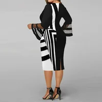 Plus Size Midi Dress for Women Elegant Print Party Dress 2024 Long Sleeve Dress - Image 3
