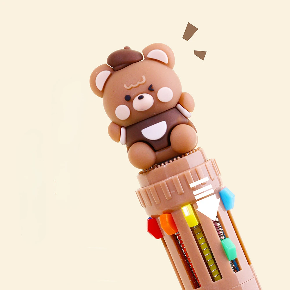 Imagem -05 - Kawaii Coffee Bear Caneta Esferográfica Multicolor Graffiti Canetas Bola do Escritório Papelaria da Escola do Estudante Desenhos Animados Bonitos 10 Pcs por Lote