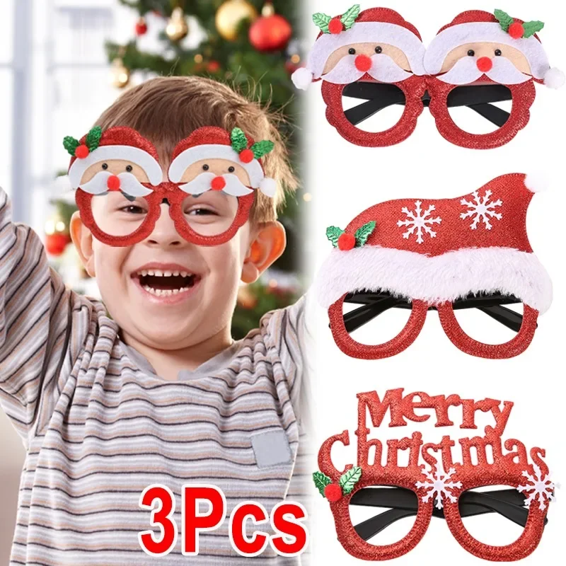 Christmas Glasses Frame New Year Santa Claus Elk Santa's Hat Glasses Frame Kids Christmas Cosplay Ornaments Photography Props