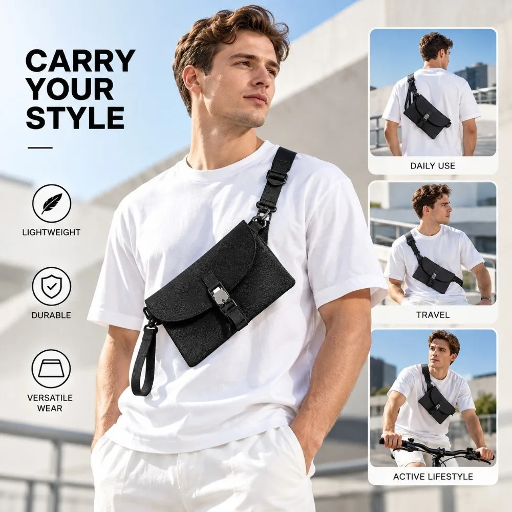 Durable Nylon Crossbody Bag Square Shape Large Capacity Shoulder Bag Waterproof Magnetic Buckle Travel Pouch For Men Women