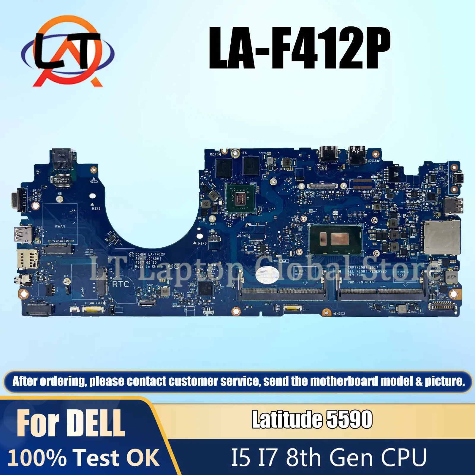 LA-F412P Laptop Motherboard For Dell Latitude 5590 0630XH CN-0P50J0 Mainboard with I5 I7 8th CPU MX130 2G 100% Test OK