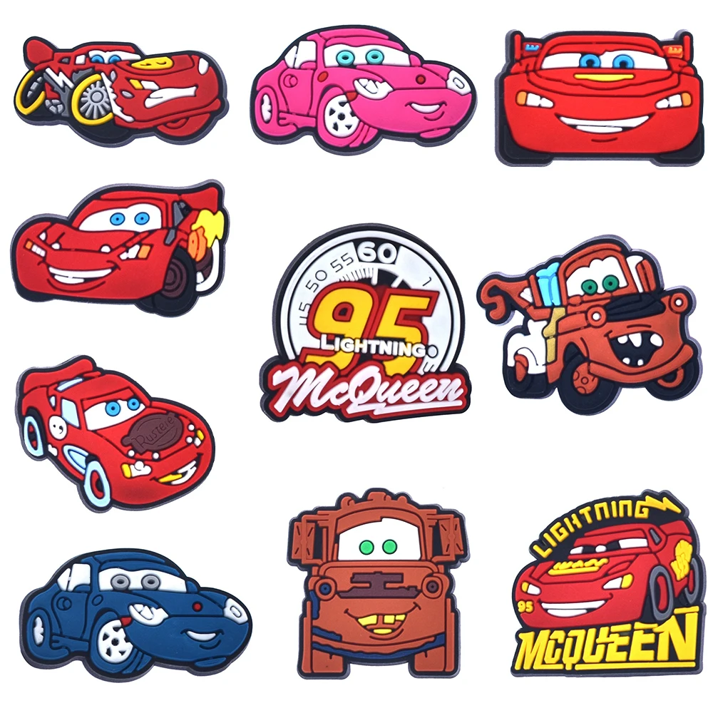 Shoe Charms 1pcs Cartoon Cars Lightning McQueen Shoe Charms PVC Accessories DIY Shoe Decoration For Clog Sandal Kids X-mas Gifts