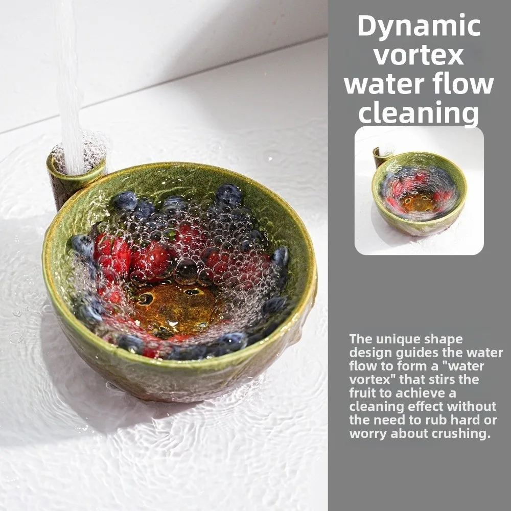 Ceramic Automatic Fruit Washing Bowl Quick Drain Self-spinning Dynamic Vortex Fruit Cleaning Bowl Central Flow Guide