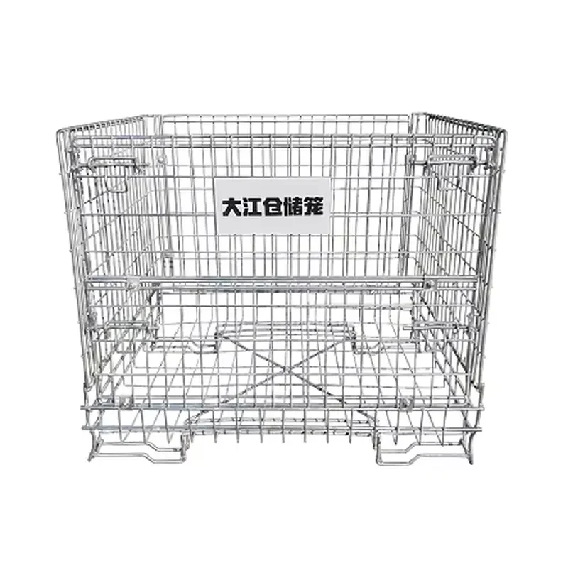 Mesh Container Zinc Galvanized Stackable Folding Storage Wire Mesh Metal Pallet Cage for Wine Bottle Stackable Bins Metal