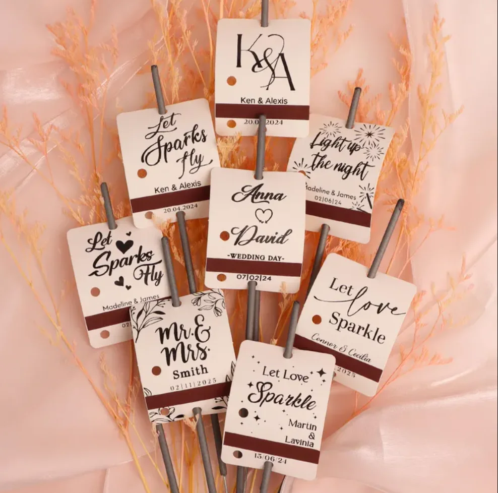 

50pcs Personalized sparkler tags, For wedding birthday party Anniversarie Engagement Partie, 8 Design Unique celebration props.