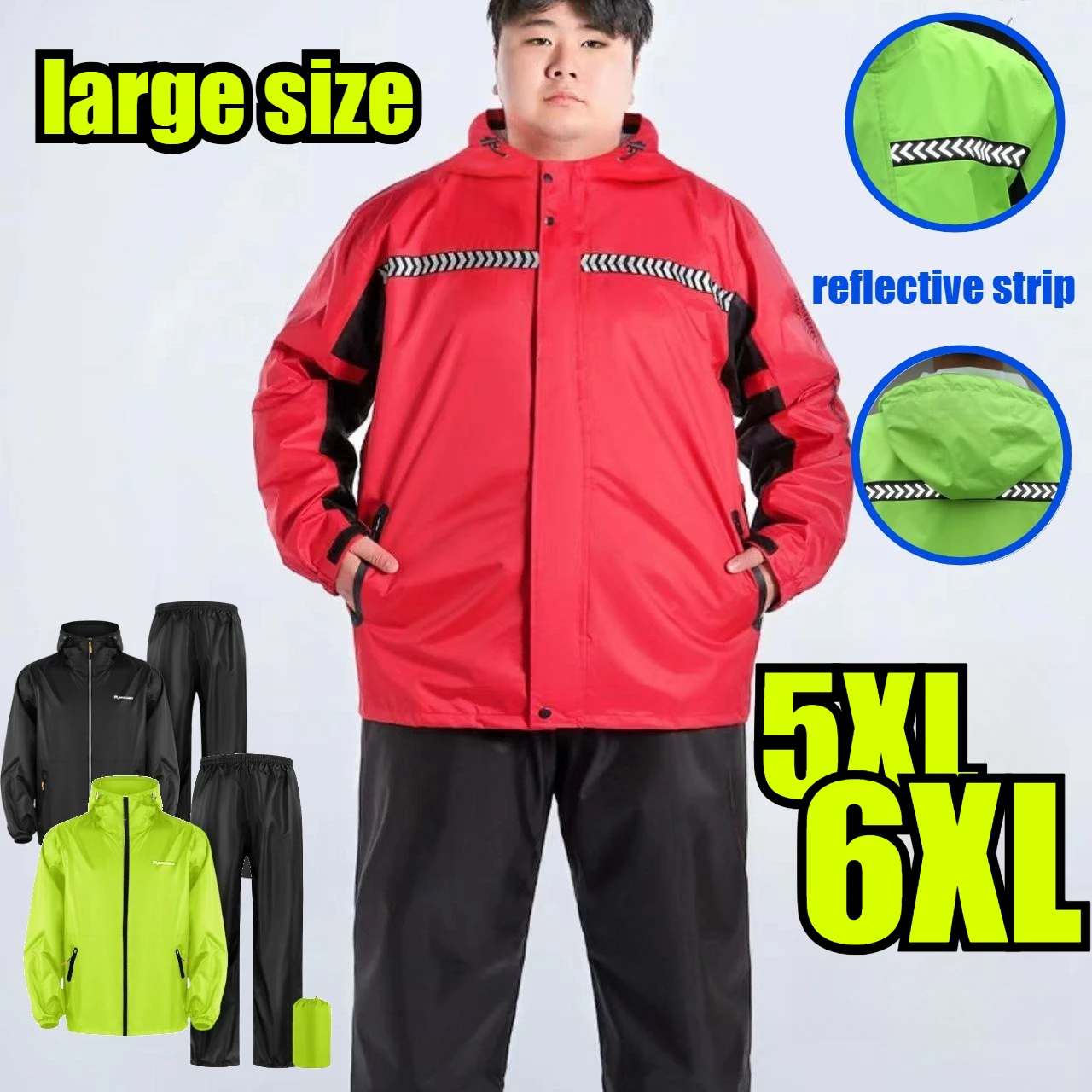 

Увеличенный размер: Мотоциклетный дождевик и брюки, комплект для мужчин и женщин, устойчивый к сильному дождю, водонепроницаемый, износостойкий.