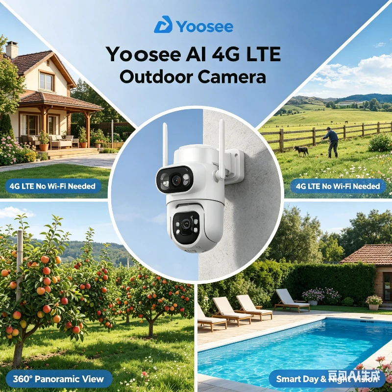 Yoosee 4g Lte Solar Security Camera Dual Lens 2mp+2mp 360° Ptz Ai Human Detection Ip66 Waterproof Outdoor Night Vision Monitor