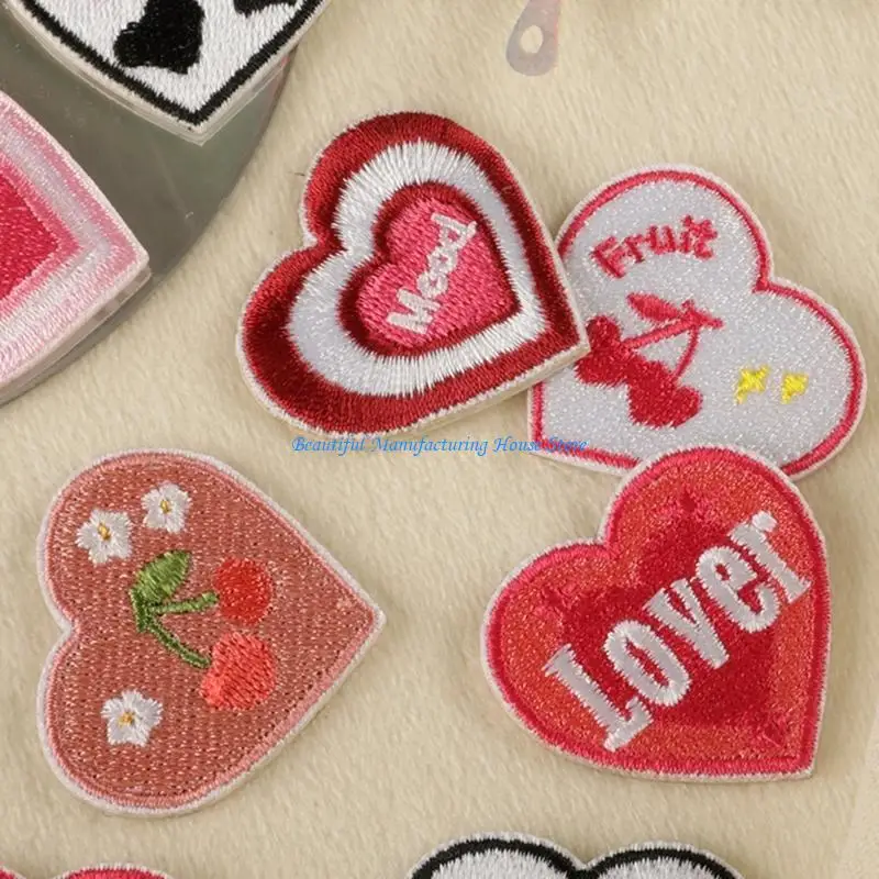 E56A 16pack Unique Heart Patches Luxurious Embroidery Patches Personality Appliques for Creative Projects