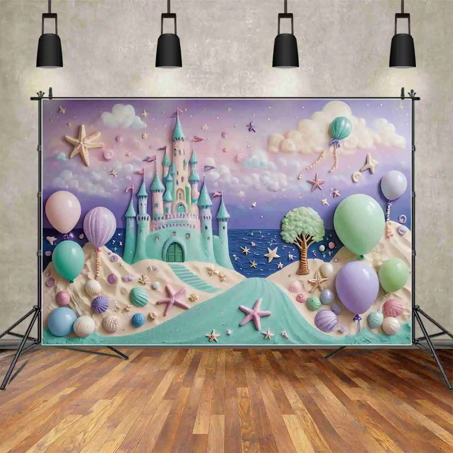 MOON.QG Mermaid Balloon Purple Children's Backdrop Princess Castle Candyland Birthday Party Background Custom Photography Props