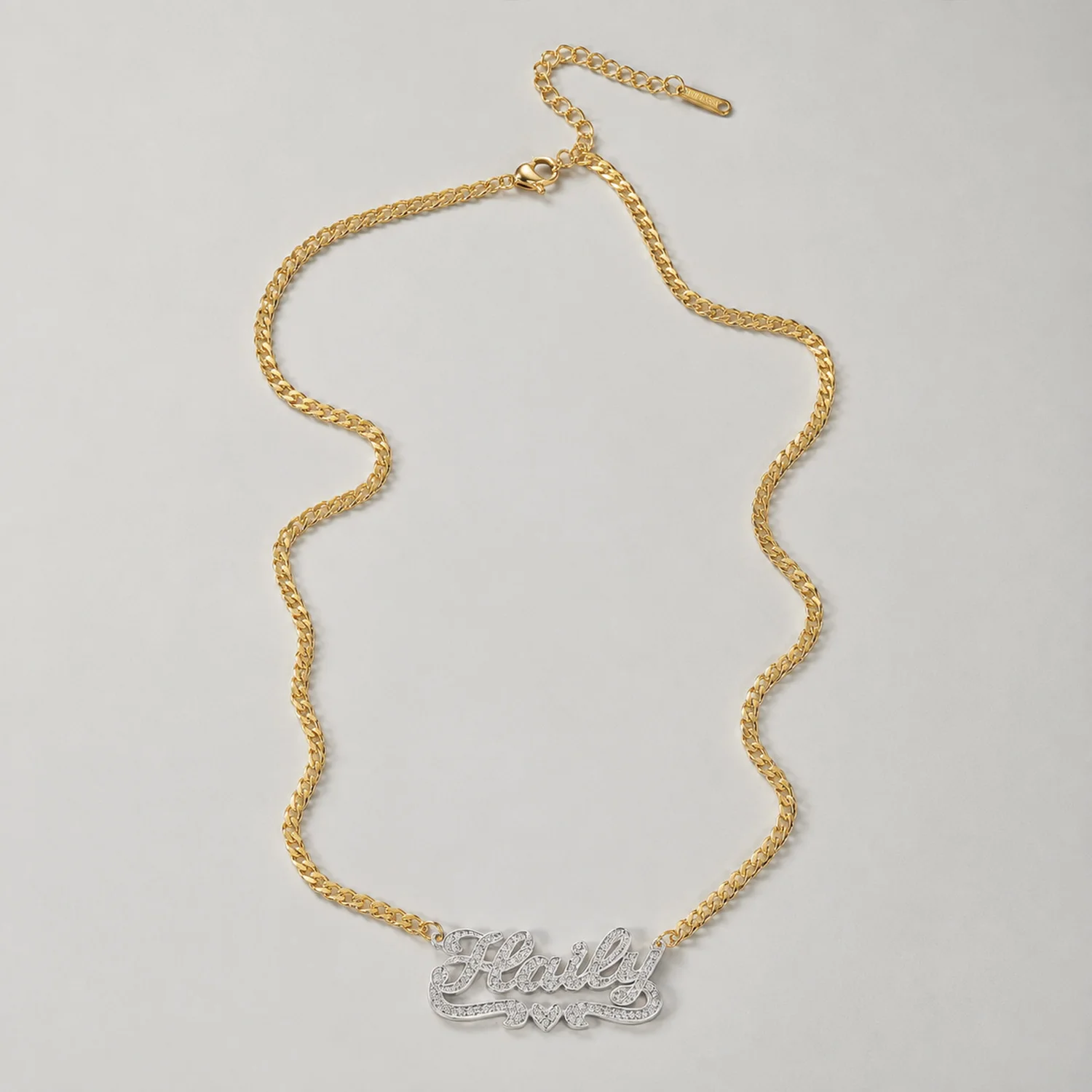 Custom Name Necklace 3D Pave Zircon Two Tone Silver Letter Gold Cuban Chain Heart Underline Stainless Steel Jewelry Gift