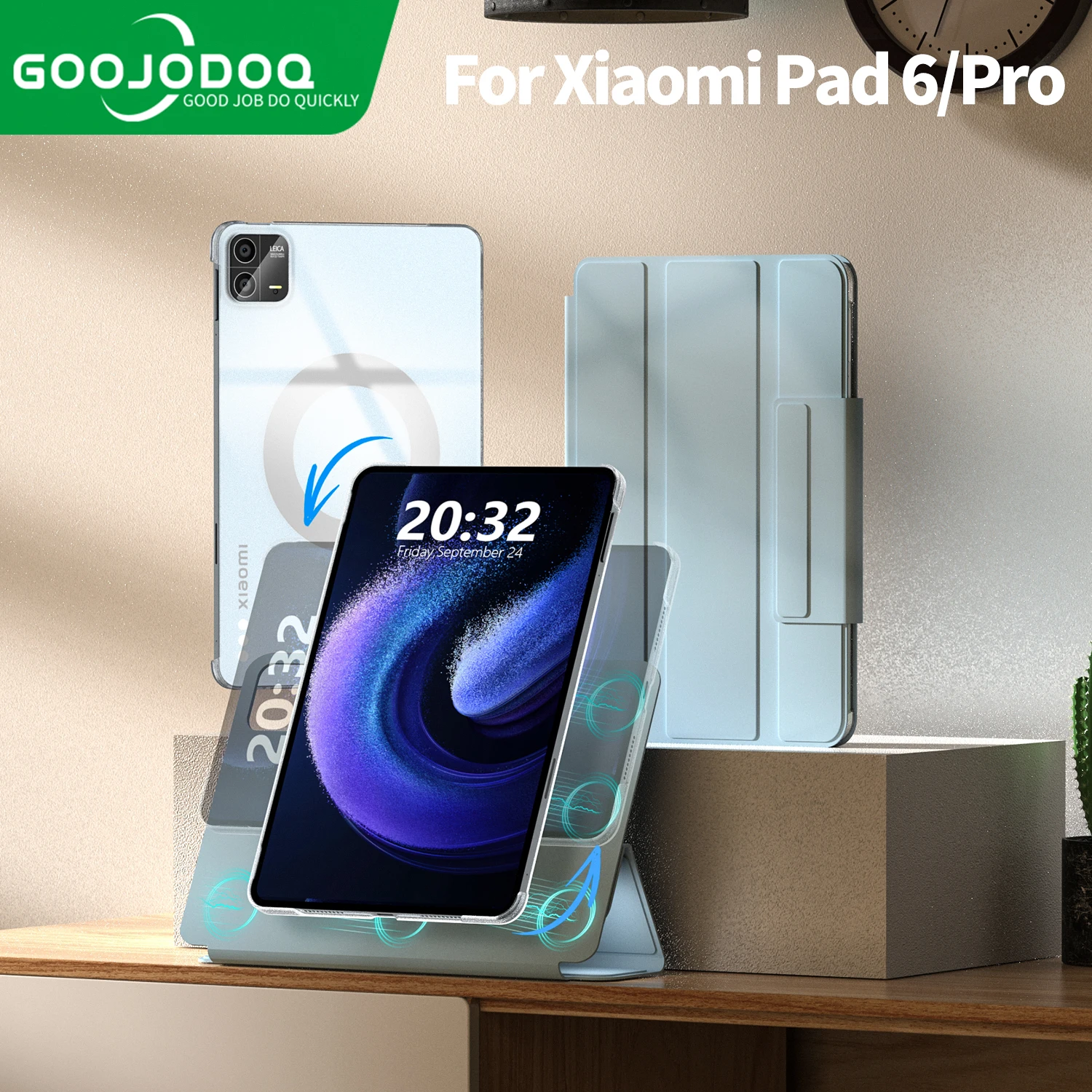 GOOJODOQ do Xiaomi pad 6/6Pro magnetyczne etui 720 ° obrotowe Xiaomi tablet 6 etui ochronne Mipad 2024 11 cali