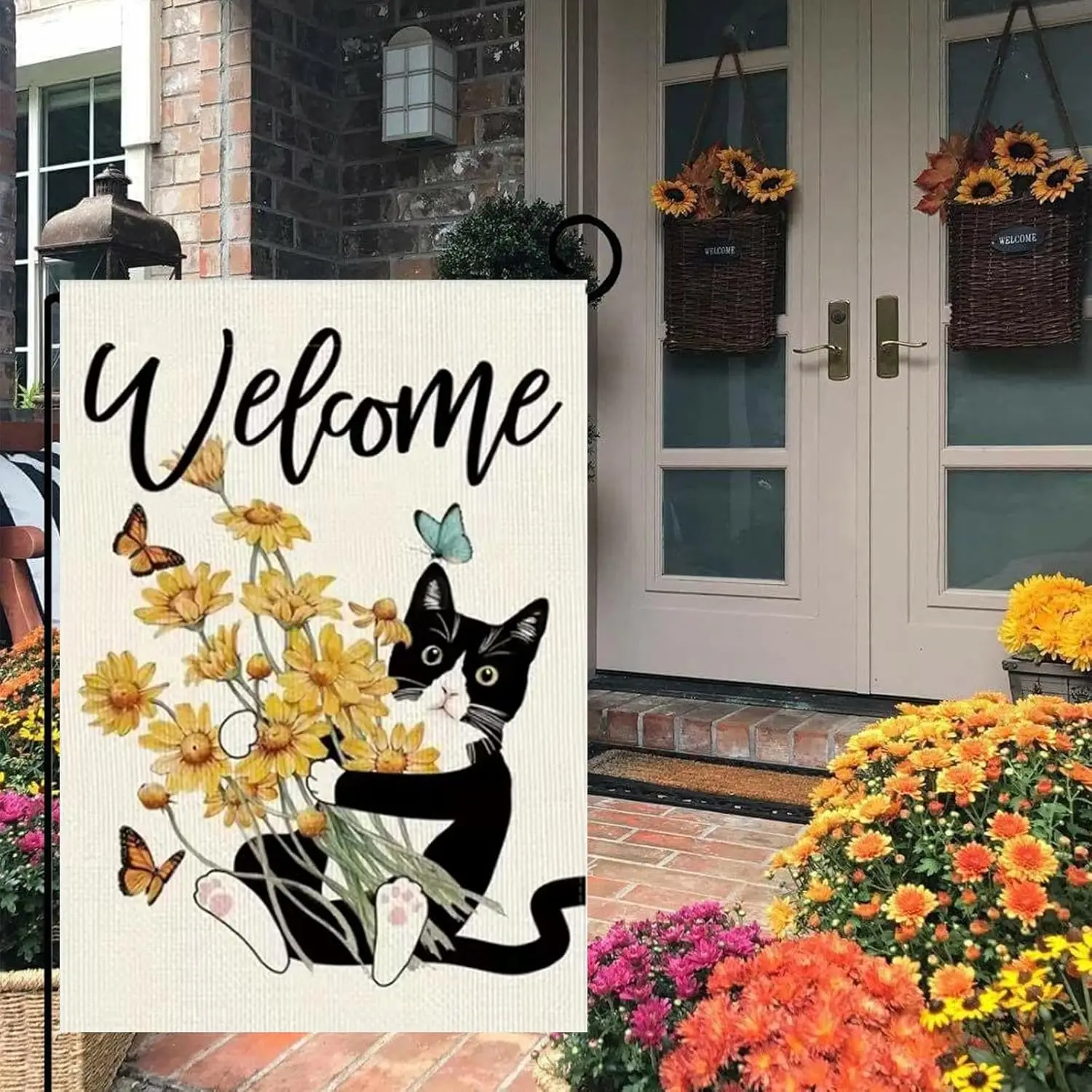 Summer Cat Garden Flag 12x18 Double Sided Sunflower Spring Farmhouse Holiday Outside Decorations Burlap Yard Flag (Summer ca yyi
