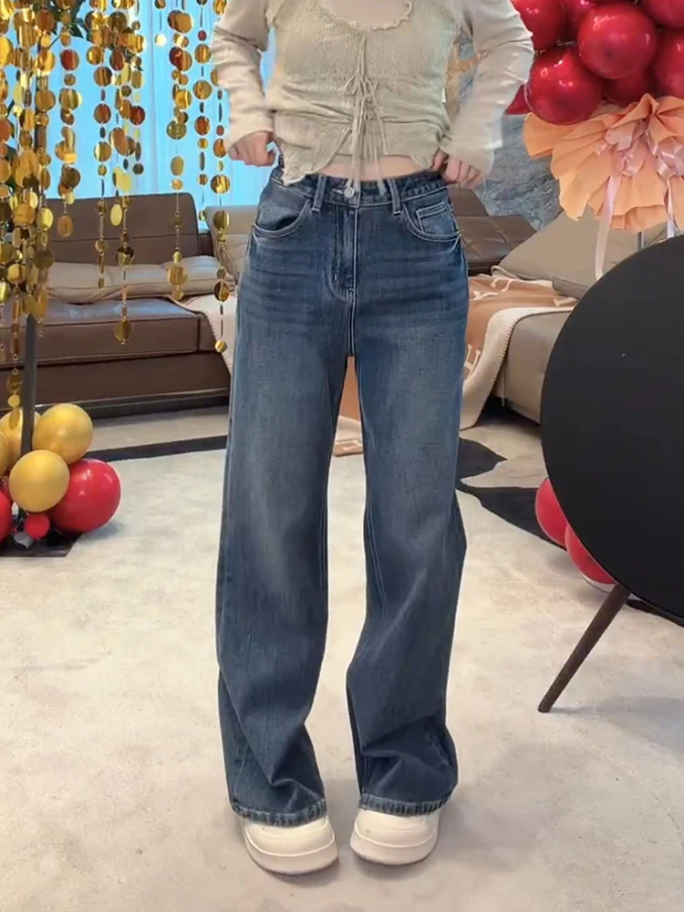 

Mei Faion High Waist Straight Leg Jeans Women's Winter Fce Lined Bootcut Waed Denim Pants Slimming Effect Soft Cotton