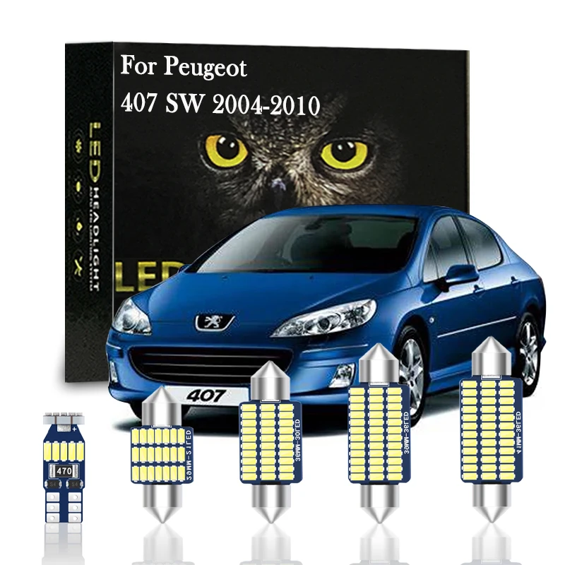 

10pcs Canbus Interior LED Light For Peugeot 407 SW Coupe 2004-2008 2009 2010 Accessories Dome Trunk License Plate Lamp