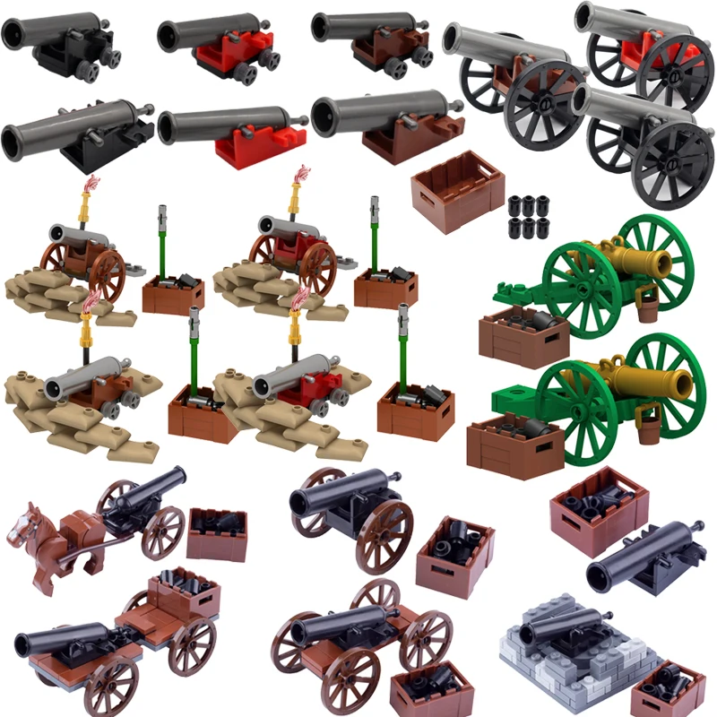 Medieval Military Cannon Navy Scene Building Block Napoleon Artillery Trench Wheeled Coastal Defense Gun Carrier Bricks Kid Toys