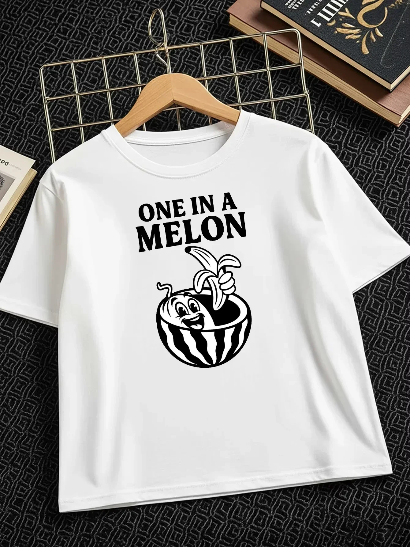 Pun Quote Summer Fruit Watermelon Banana Graphic Mens Womens Black Loose Fit Daily Basic Short Sleeve Tee