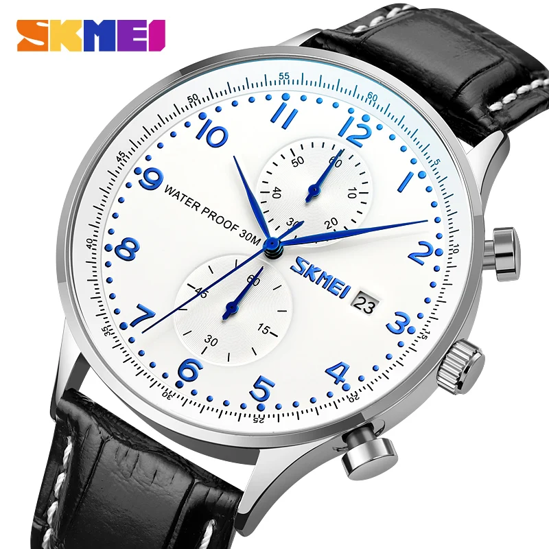 SKMEI 9301 Business Men's Watch Fashion Durable Leather Waterproof Quartz Sport Men Wristwatch Luxury Clock 2100 Reloj Masculino