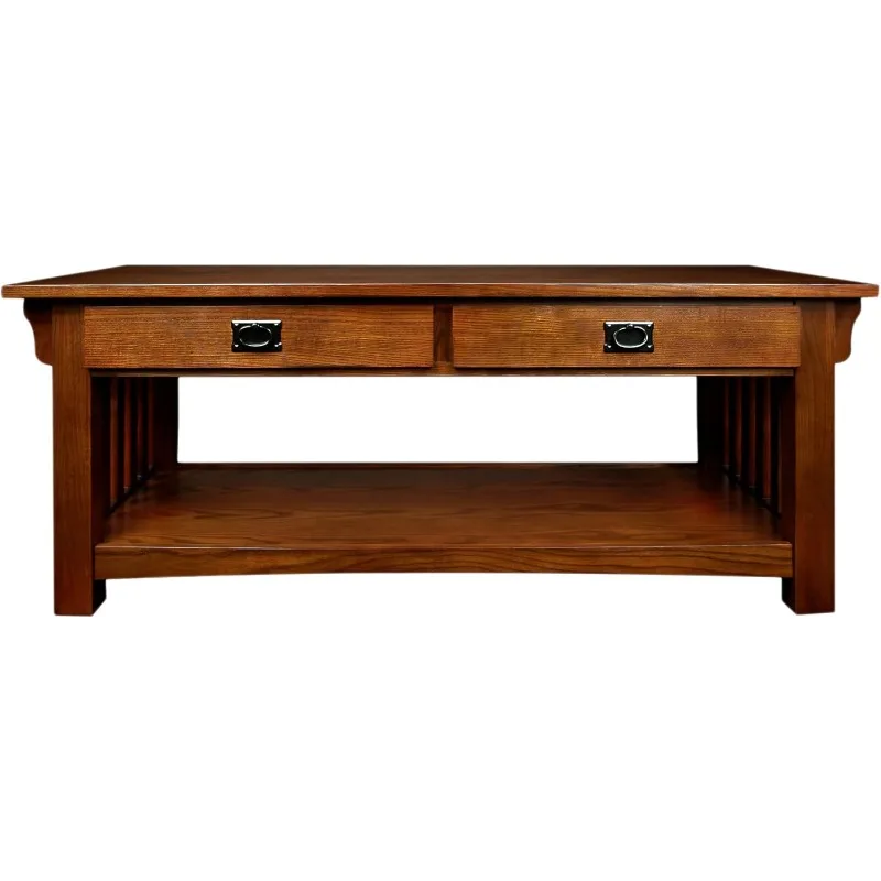 

Impeccable Coffee Table for Living Room, Two Drawers and Shelf, Made with Solid Wood, Medium Oak Finish