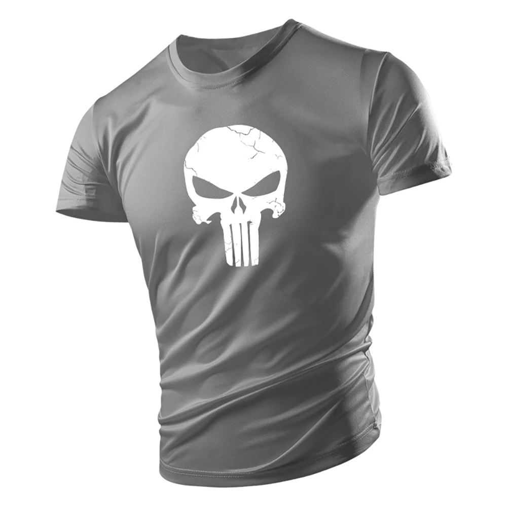 Summer casual sports fashion 2D printed skull adult crewneck short sleeve large size men\'s T-shirt comfortable quick dry