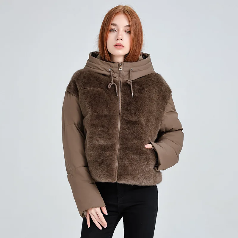 

PinkyIsBlack Lamb Wool Stitching Down Cotton Jacket Parkas Women's 2025 Winter New Thickened Short Hooded Warm Jacket Coat