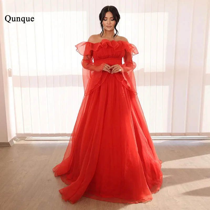 

Qunque Charming Ruffles Beach Evening Dress Corset Robe De Soirée Formal Women Party Gowns Puff Sleeves Tulle Vestidos De Festa