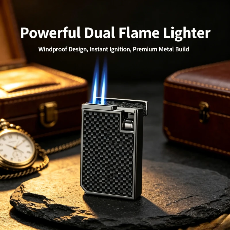 Premium HONEST Windproof Dual Jet Flame Lighter, Reusable Metal Cigar Accessory Luxury Business Present for Men