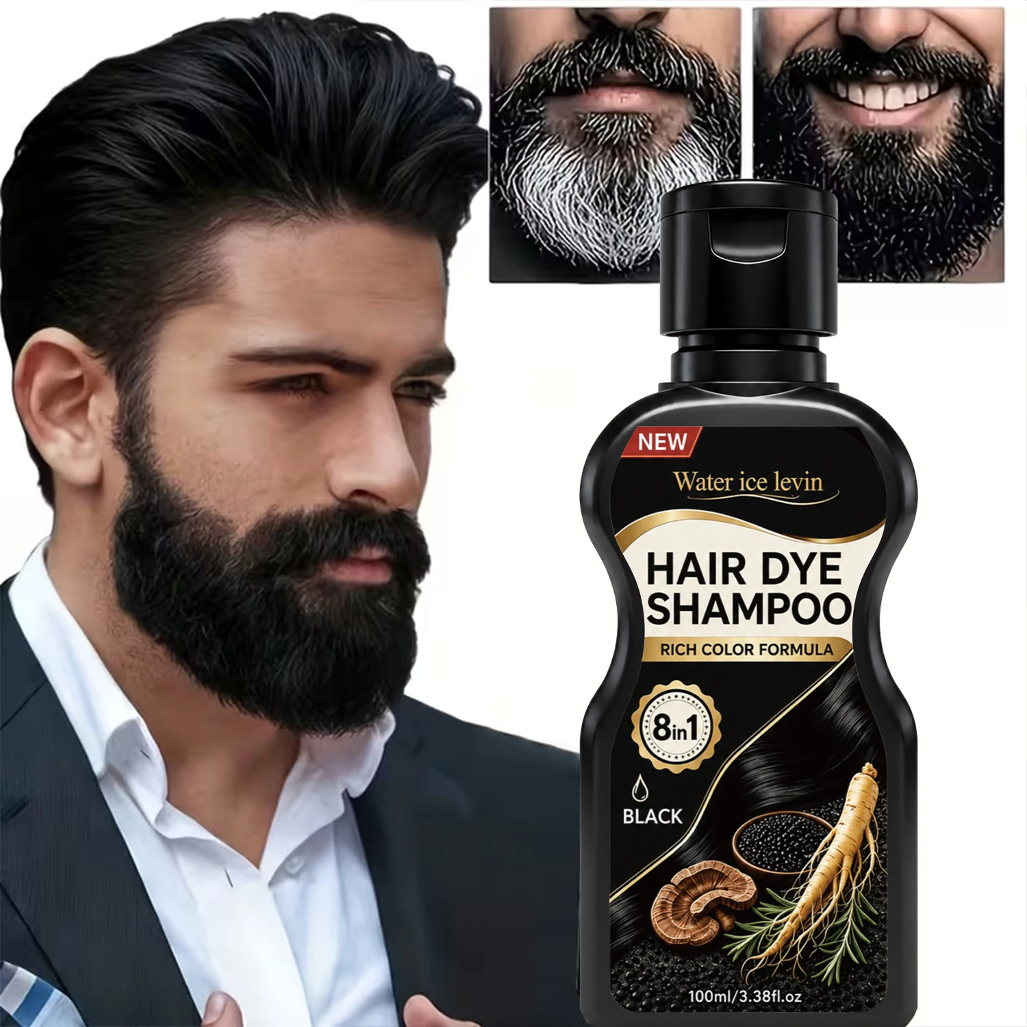 Home Hair Coloring Shampoo 100ml Water ice levin Black Hair Dye Shampoo With Plant Ingredients
