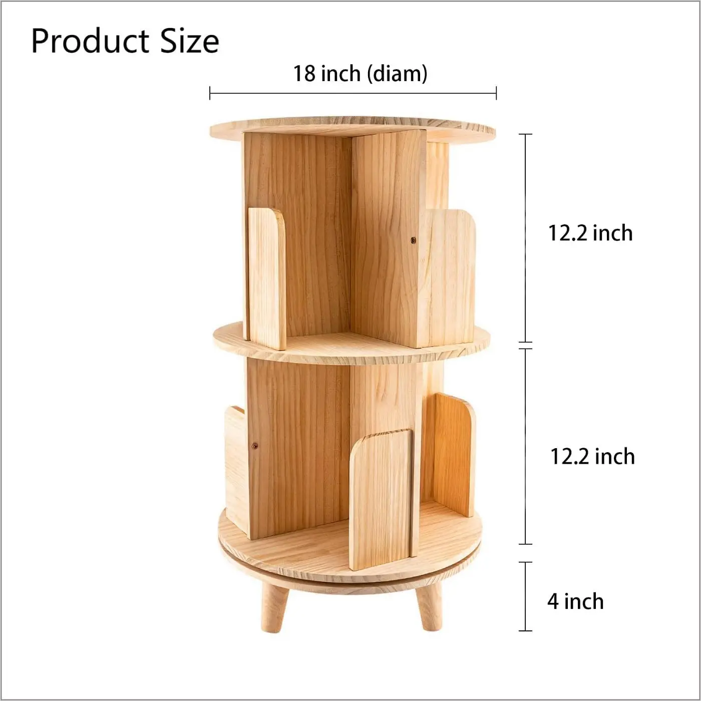 2 Tier Rotating Bookshelf with Legs, Small Stackable Bookshelf 360 Display Standing Revolving Bookcase Round Corner Bookshelf Wo