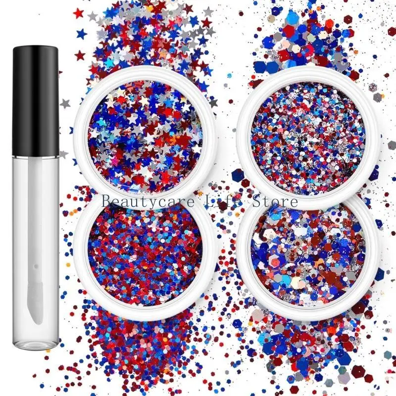 652C 4 Box Festival Sequins Glitter Powder Glitter Cosmetic Face Body Eye Hair Art Tumbler Loose Glitter