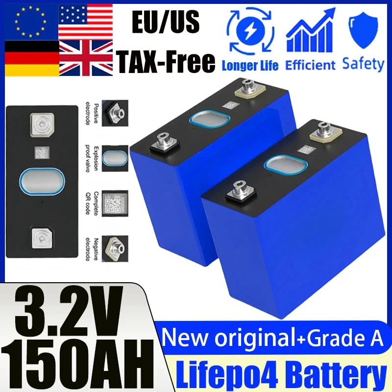 

New 3.2V150AH 320AH Lifepo4 Battery Grade A 3C High Power DIY 24V 48V EV RV Solar Energy Storage Rechargeable Battery Duty Free