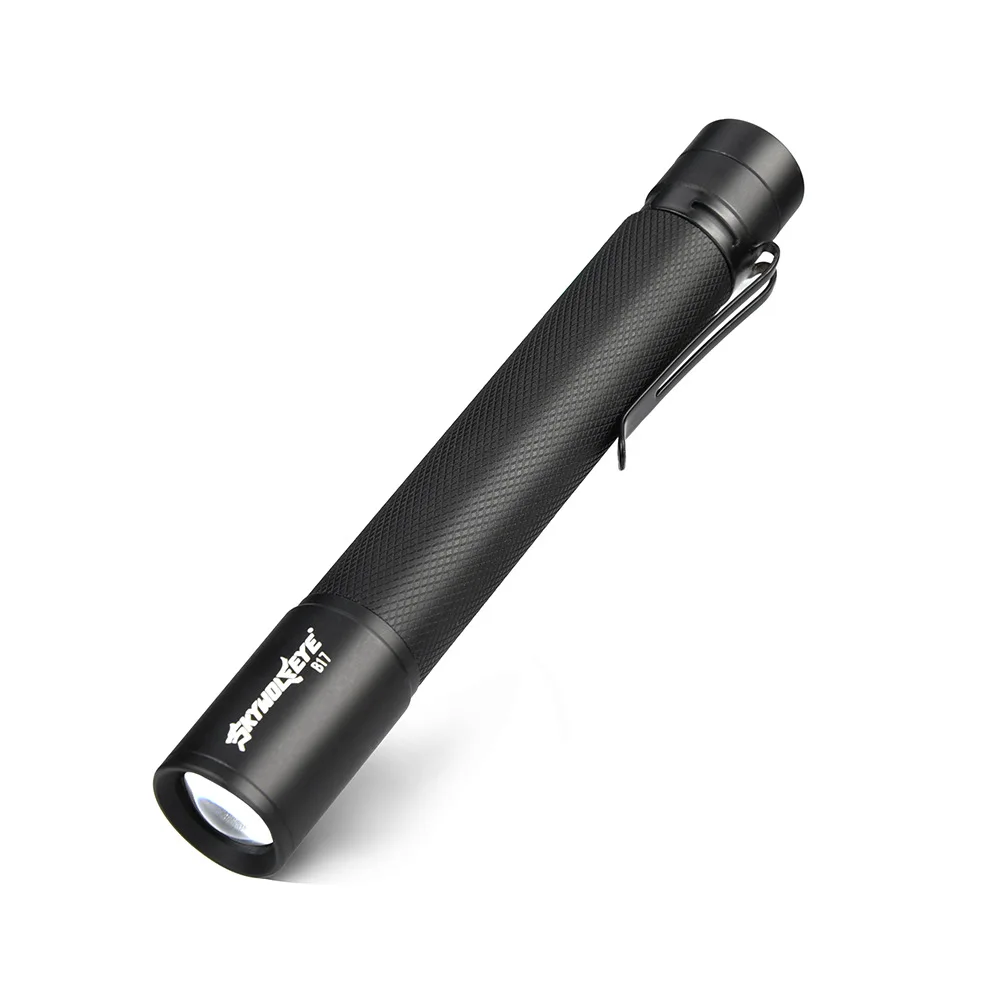 Skywolfeye 2 AA battery LED strong light flashlight, outdoor telescopic pen light with pen holder, small flashlight