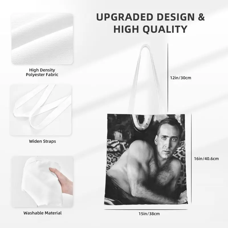 Kawaii Printed Sexy Nicolas Cage Tote Shopping Bag Durable Canvas Shopper Shoulder Handbag