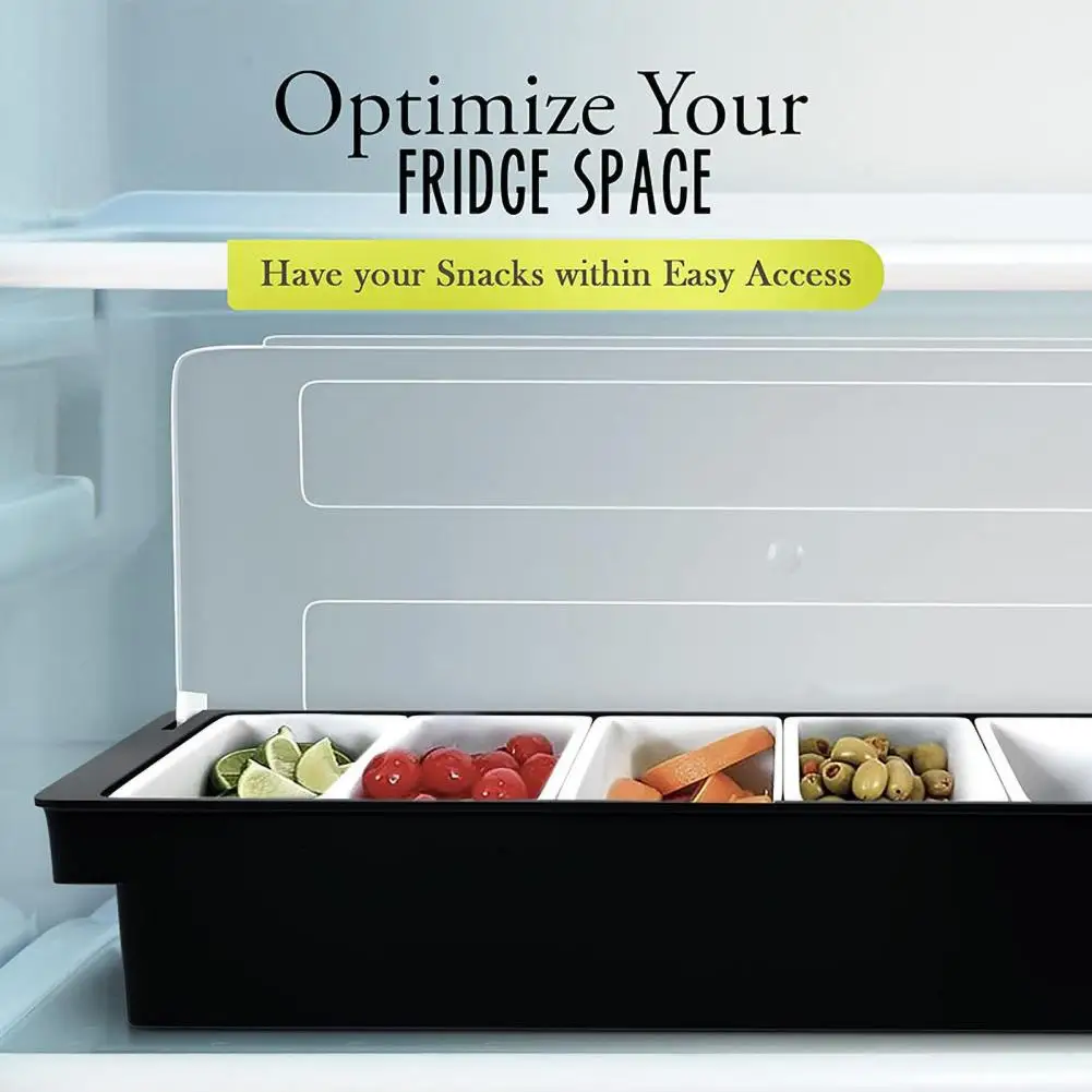 Garnish Bar Caddy with Ice Chamber Seasoning Box with Lid Dispenser Tray Fruit Veggie Condiment Caddy Plastic for Restaurant