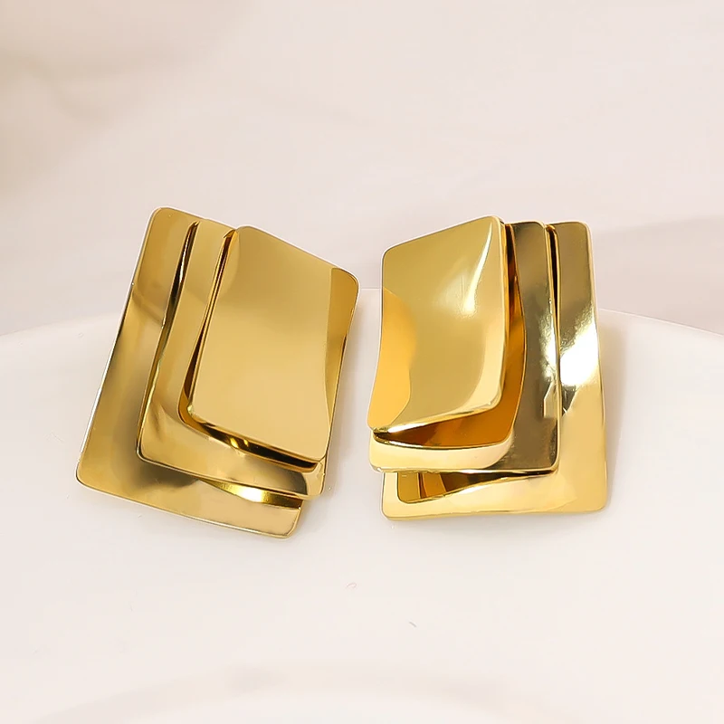 PRISCA | Gold Geometric Earrings for Women Stainless Steel Smooth Metal Modern Jewelry European and American