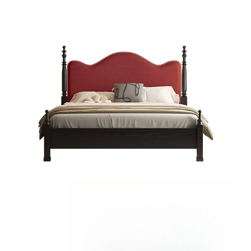

French all solid wood Nordic, retro style double bed master bedroom bed, simple soft