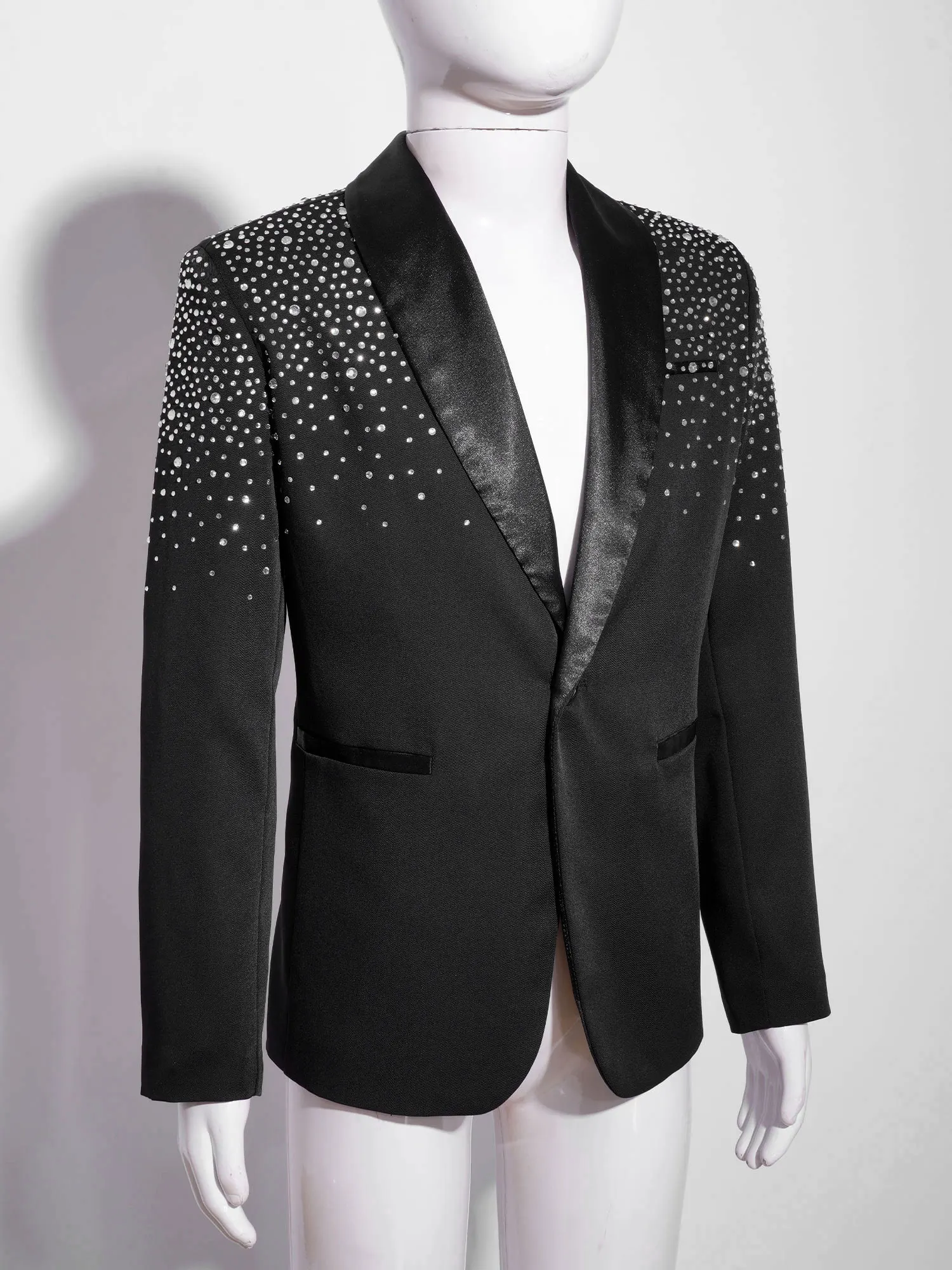 Blazer da festa per bambini smoking a maniche lunghe per ragazzi capispalla con strass lucidi completamente foderati per giacca da cerimonia nuziale da sera