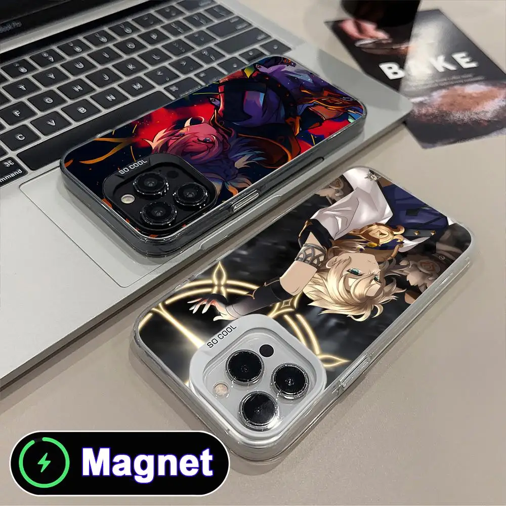 

Game GI Albedo Phone Case for iPhone 17 16 15 14 13 12 11 Air Pro Max Plus Colorful Silver Magnet Cover