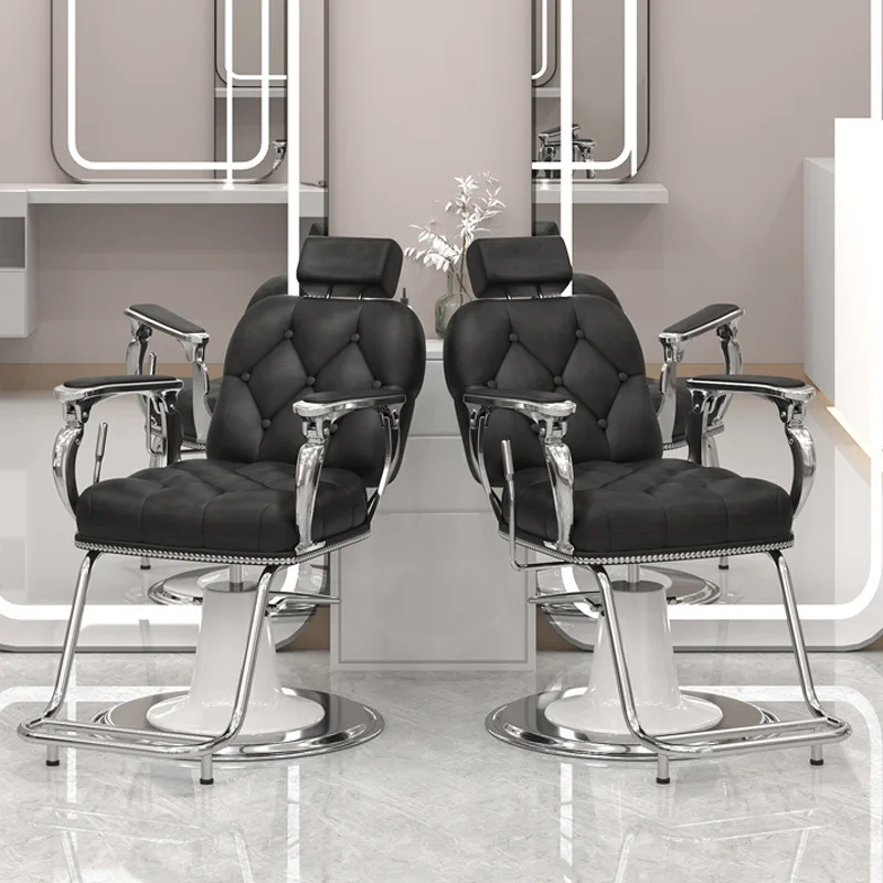 Retro Adjustable Barber Chair with Footrest for Hair Salons - Multi-Color Rotatable Beauty Chair